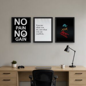 No Pain, No Gain — Set of 3 Framed Prints — framed wall art set in a room