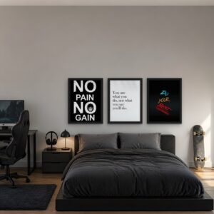 No Pain, No Gain — Set of 3 Framed Prints — room view 2