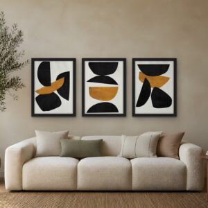 Ochre Balance — Set of 3 Framed Prints — framed wall art set in a room