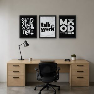 Stop Scrolling — Set of 3 Framed Prints — room view 2