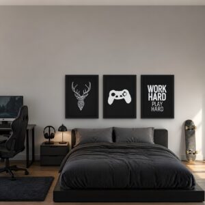 Work Hard, Play Hard — Set of 3 Framed Prints — room view 2